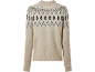 Bézs pulóver fekete-fehér Fair Isle mintával.