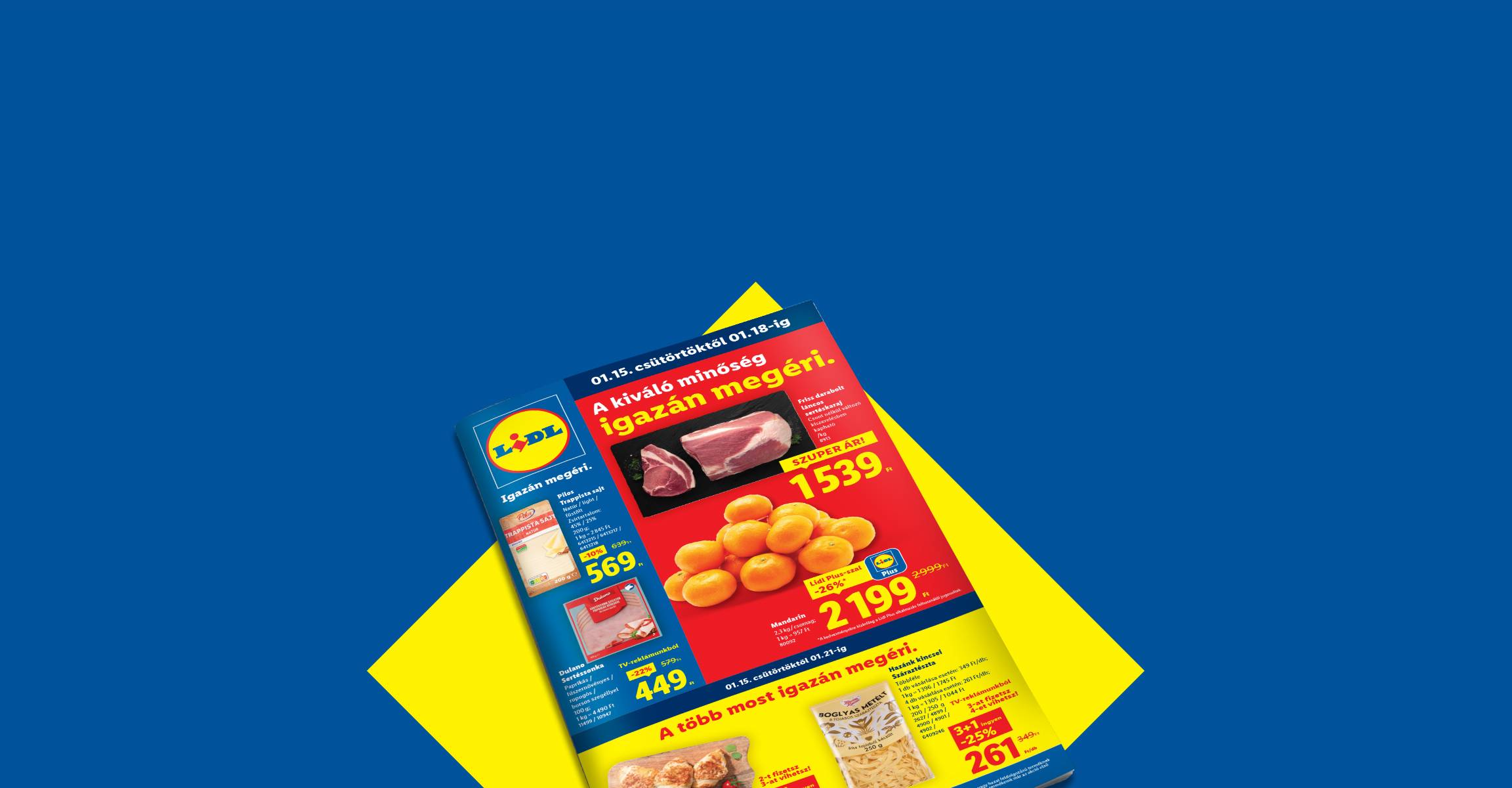 Lidl akciós újság húsokkal, mandarinnal és sajttal, kiemelt árakkal és kedvezményekkel.
