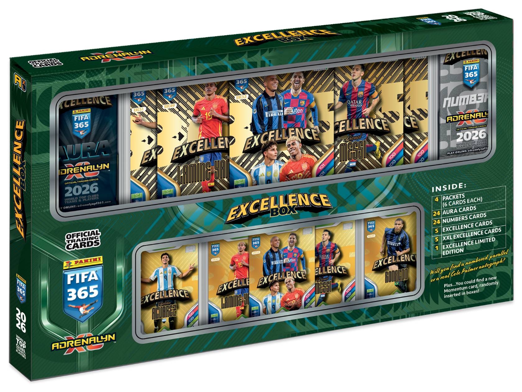 Focis kártya gyűjtődoboz, benne csomagokkal, Aura, Numbers, Excellence és XXL Excellence kártyákkal.