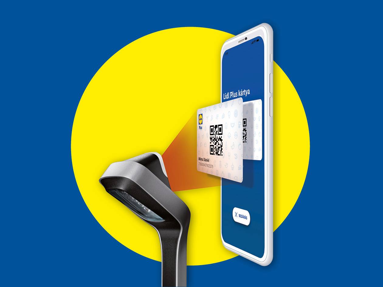 Lidl Plus kártya QR-kódjának beolvasása telefonról egy szkennerrel.