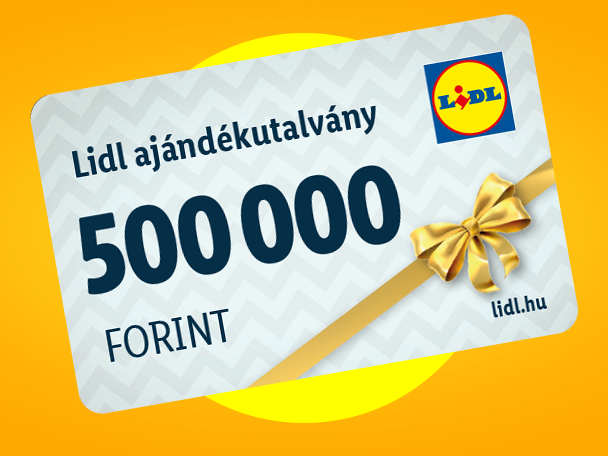 Ajándékkártya 500 000 forint értékben, arany szalaggal átkötve.