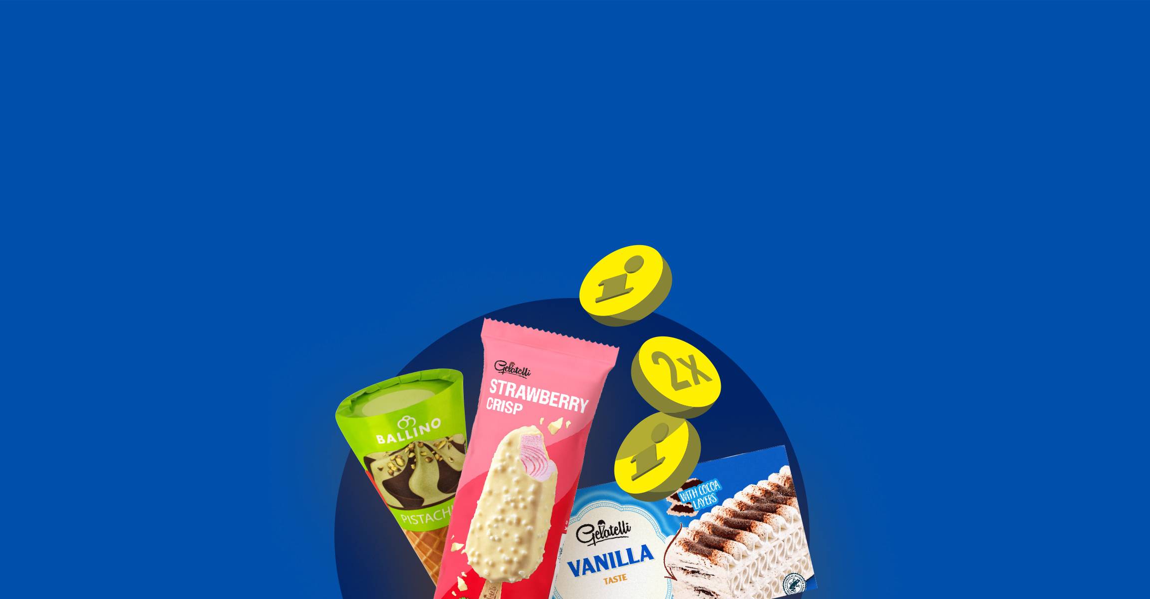 Fagylaltok és jégkrémek, köztük pisztáciás tölcséres, epres és vaníliás szeletek.