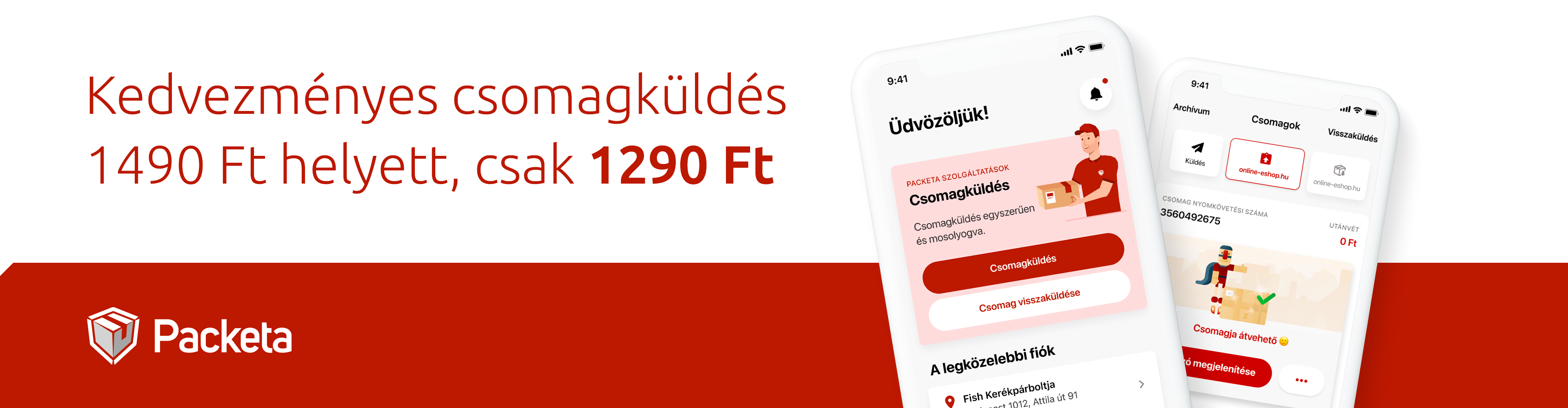 A Packeta alkalmazás kedvezményes csomagküldést hirdet 1490 Ft helyett 1290 Ft-ért.