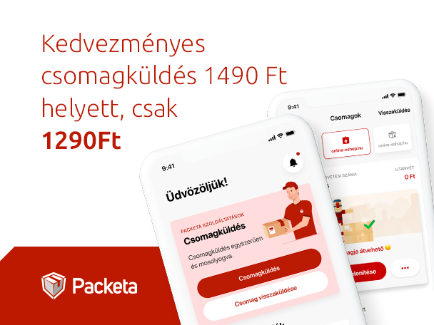 Packeta alkalmazás csomagküldési kedvezménnyel: 1490 Ft helyett 1290 Ft.