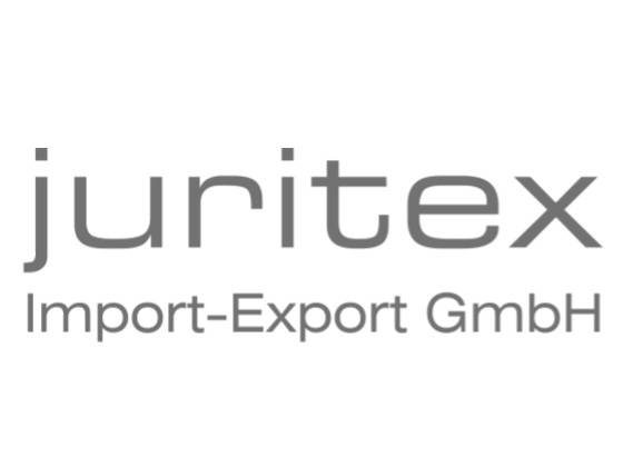 Juritex Import-Export GmbH logója szürke betűkkel, fehér háttéren.
