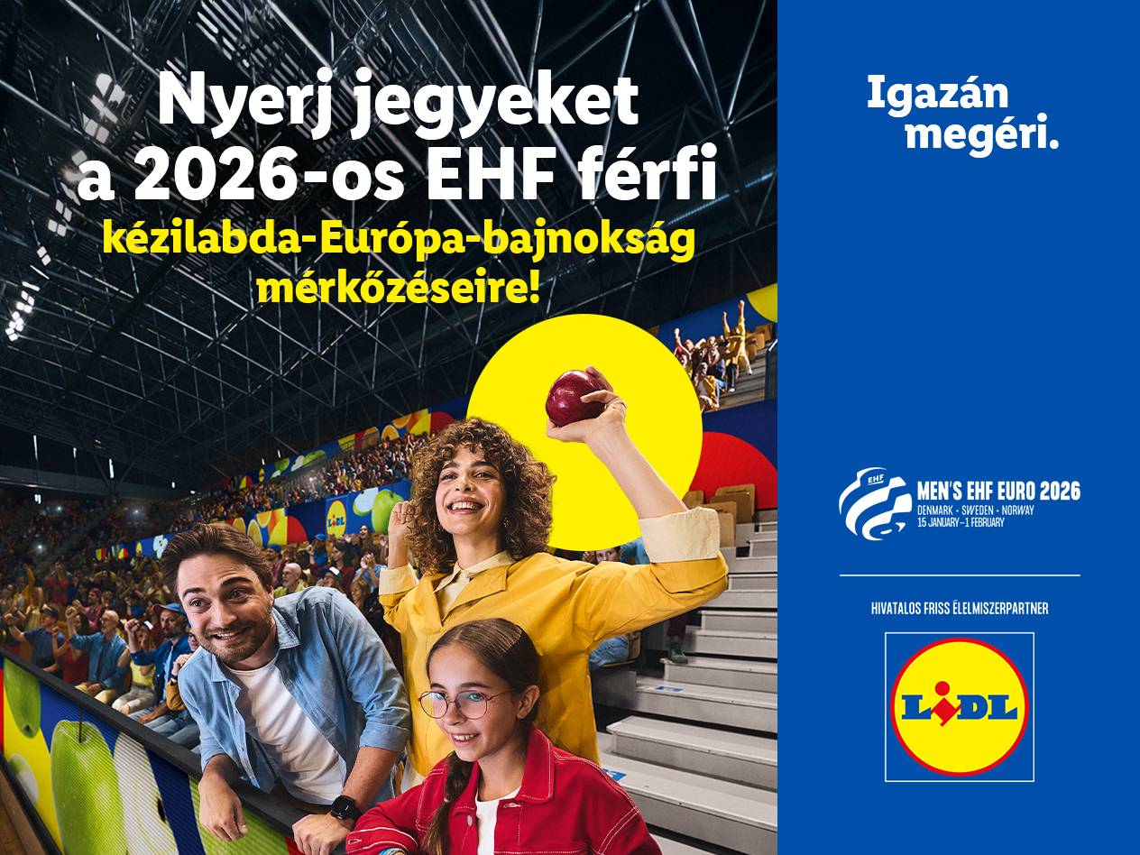 Család néz kézilabda mérkőzést, nyerj jegyeket a 2026-os EHF férfi kézilabda-Európa-bajnokságra a Lidllel.