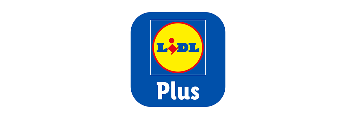 Lidl Plus alkalmazás ikonja kék háttéren, sárga körben a Lidl logóval és alatta a „Plus” felirattal.