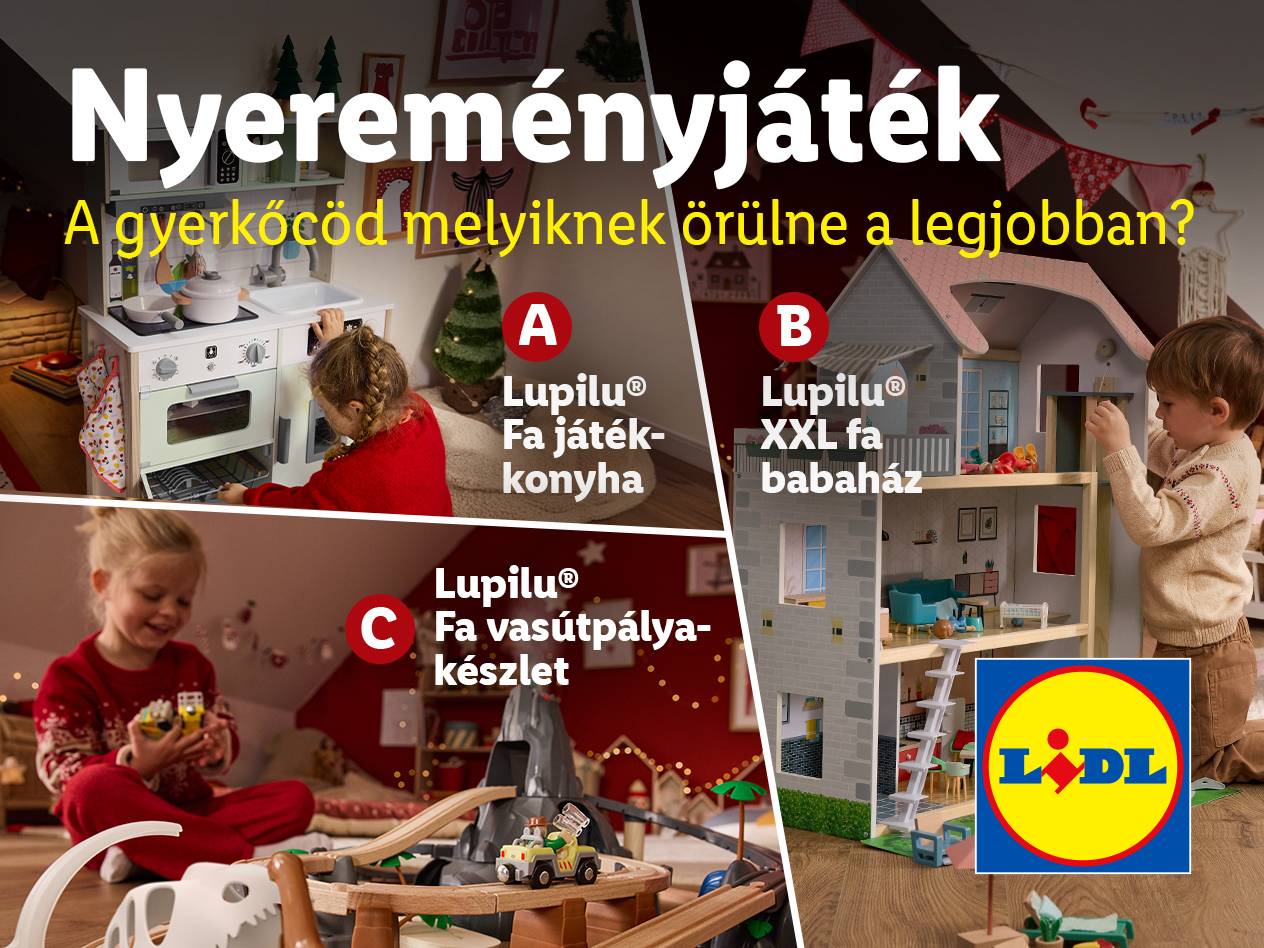 Lupilu nyereményjáték: fa játékkonyha, XXL fa babaház és fa vasútpálya készlet.