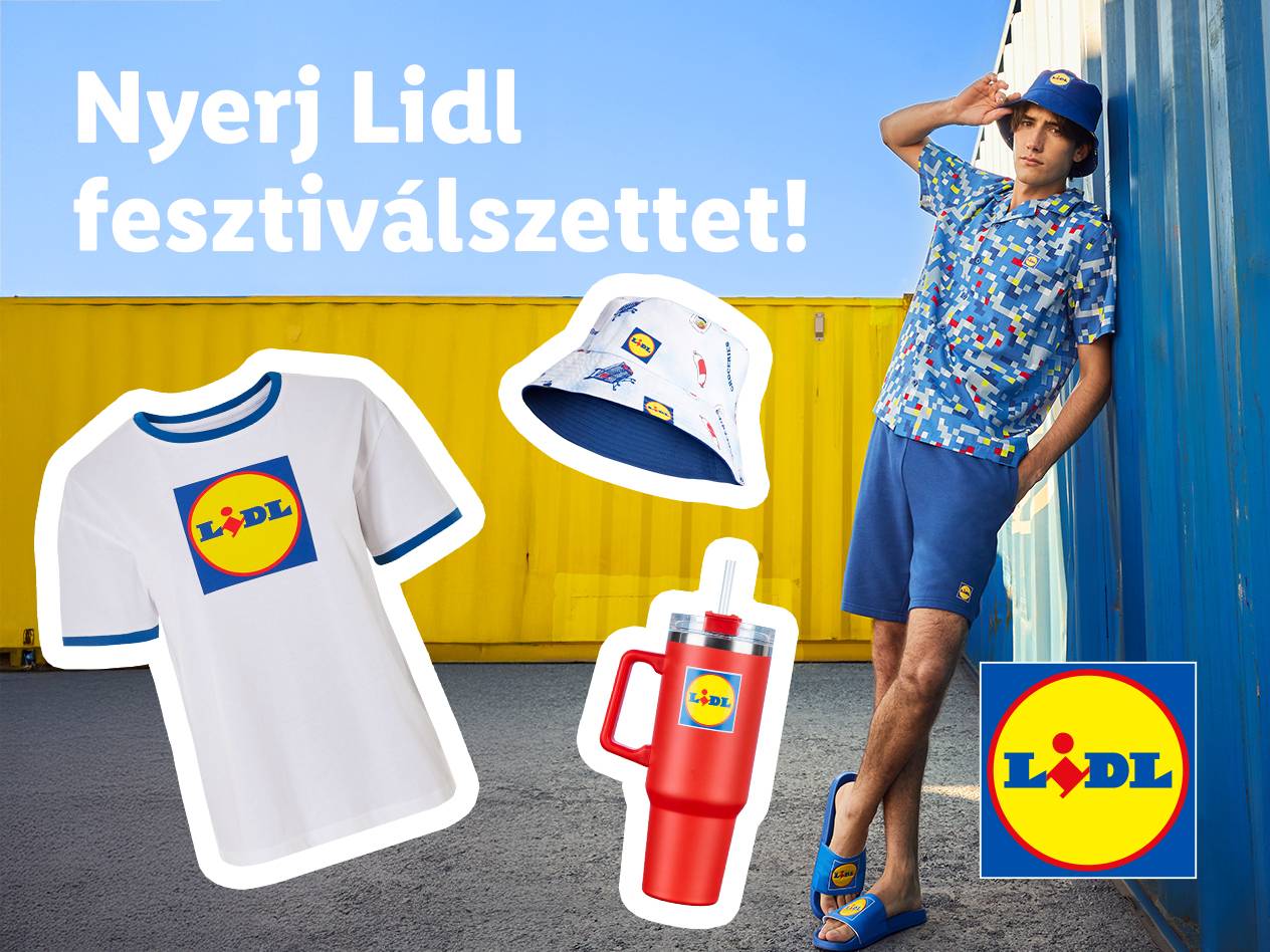 Nyerj Lidl fesztivál szettet: póló, sapka, kulacs és papucs.