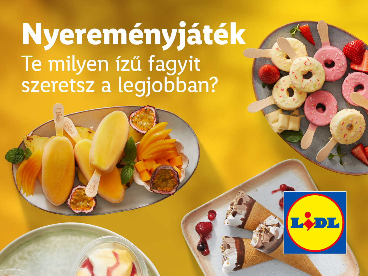 Lidl nyereményjáték: fagylaltok és jégkrémek különféle ízekben.
