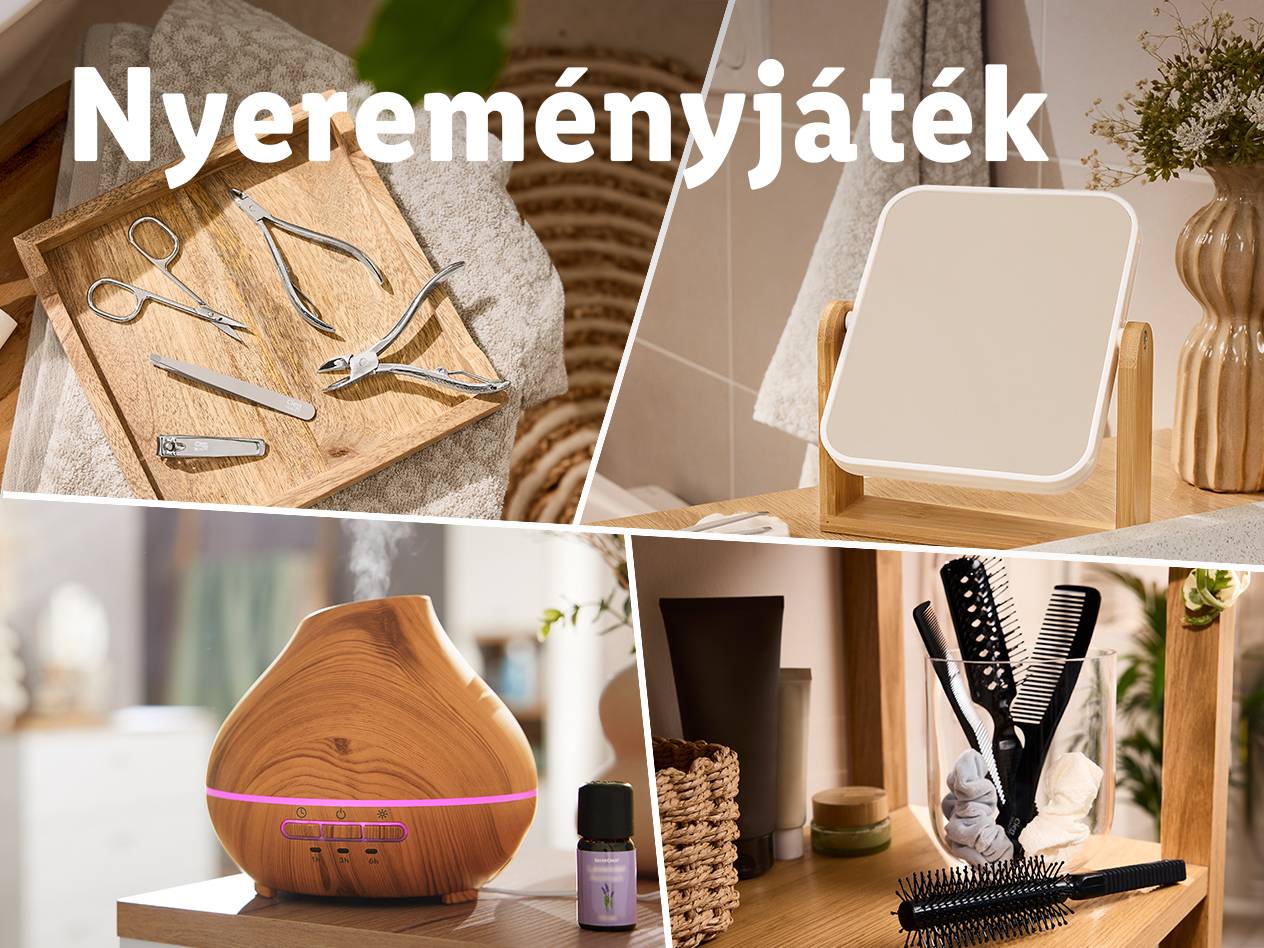 Nyereményjáték: Manikűrkészlet, asztali tükör, aroma diffúzor és hajápoló eszközök.