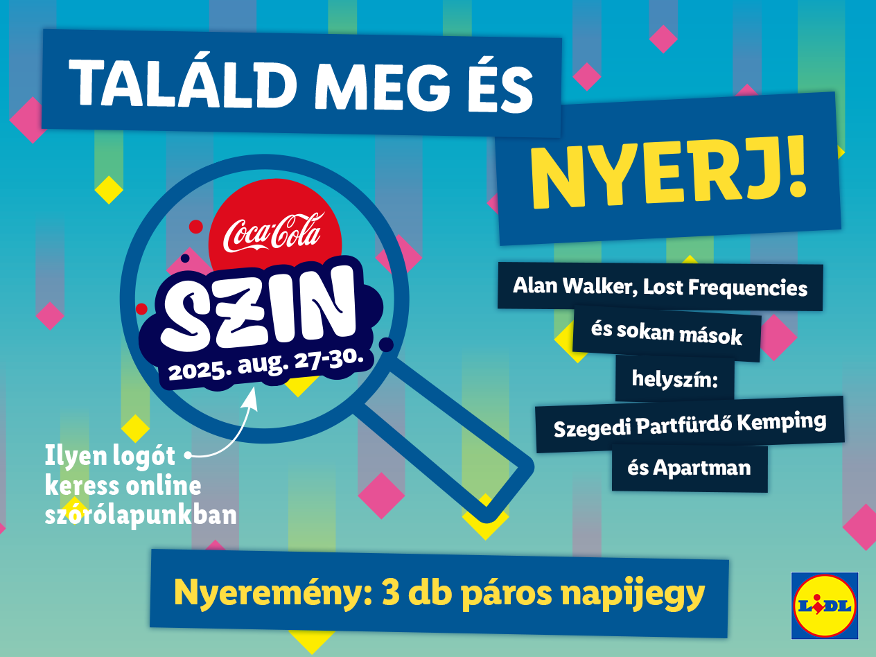 Lidl promóció a Coca-Cola SZIN fesztiválra, nyereményjáték páros napijegyekért.