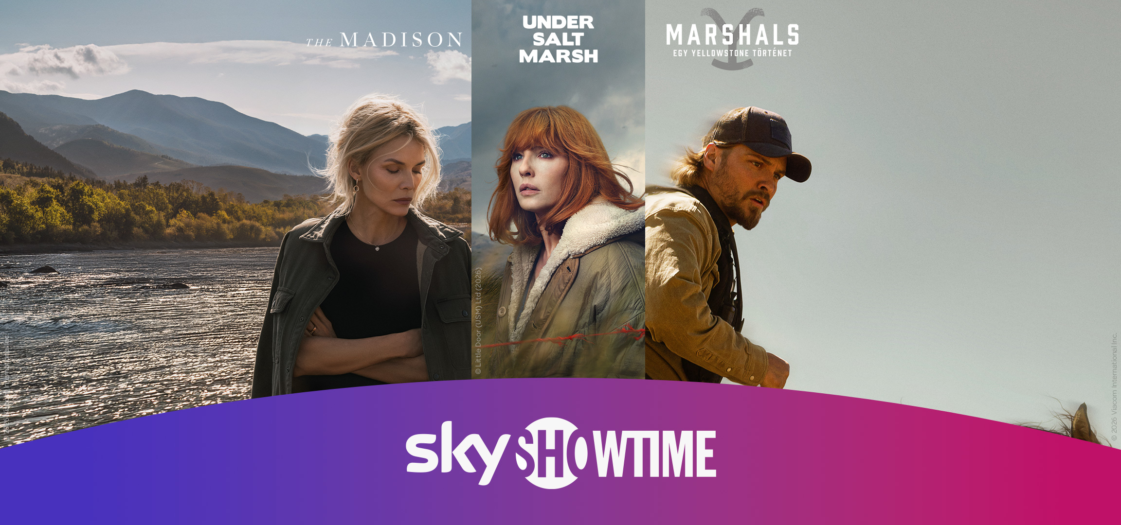 Négy filmplakát, köztük a „The Madison”, „Marshals” és „Under Salt Marsh” címűek.