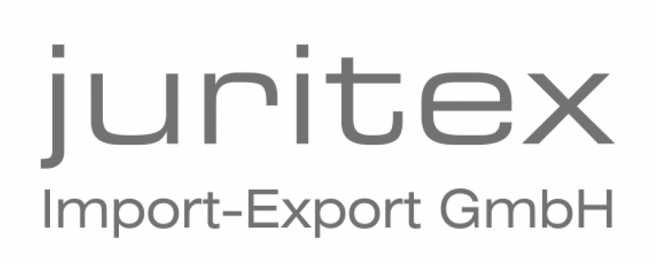 Szürke színű JURITEX Import-Export GmbH feliratú logó fehér háttér előtt.