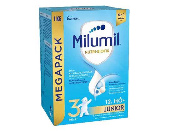 Milumil Junior tápszer, 1 kg-os megapack, 12 hónapos kortól, immunrendszer támogatására.